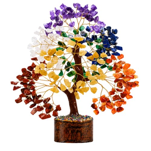 7 Chakra Tree of Life Crystal Tree | 300 Natural Gemstone Beads | Healing Crystal Tree for Housewarming, Positive Energy, Money & Good Luck | Birthday Gift for Women, Men, Mom, Sister & Friends - color: #3 Seven Chakra Golden Wire Tree (300 Beads)