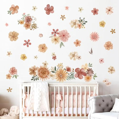 decalmile Boho Daisy Flower Bohemian Floral Wall Girls Wall Decals Stickers - color: D