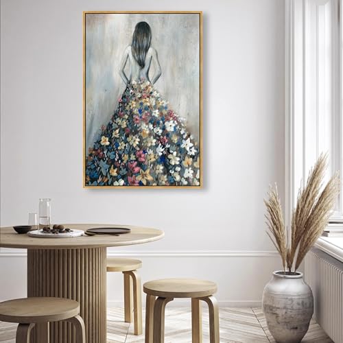 Oliver Gal Girl with Flower Thoughts Canvas Print Wall Art for Living Room, Bedroom, and Bathroom, 30" x 45", Gold Floater Frame - color: Gold Floater Frame, size: 45"L x 30"W