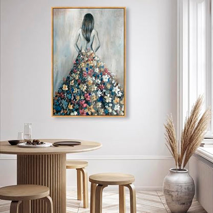 Oliver Gal Girl with Flower Thoughts Canvas Print Wall Art for Living Room, Bedroom, and Bathroom, 30" x 45", Gold Floater Frame - color: Gold Floater Frame, size: 45"L x 30"W