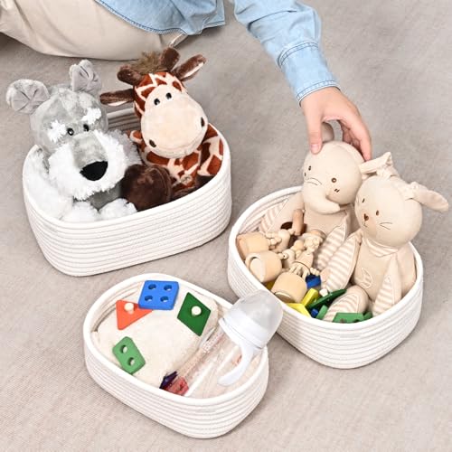 Small Baskets for Organizing, 4-Pack Storage Baskets for Shelves – Woven Basket for Nursery, Dog Toys, or Bathroom, Gift Baskets Empty - color: Off White