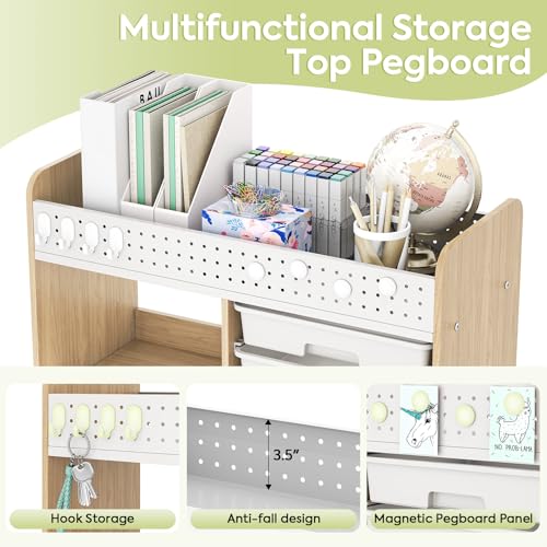 Rolling Craft Cart with 6 Drawers, Pegboard and Locking Wheels Green | Ample multi-zone storage, 2 open shelves, art cart for classrooms, homeschool and offices, sturdy wood-metal frame - color: Green