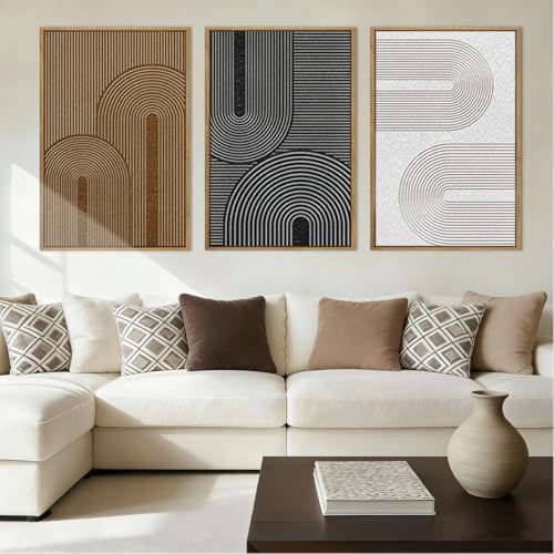BINCUE Abstract Neutral Canvas Paintings Modern Artwork for Walls Framed for Bedroom Living Room Hallway 16x24 Inch Set of 3 - color: Abstract Modern, size: 24"L x 16"W