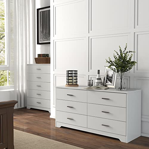 Panana Wooden 5/6 Drawer Dresser, Wide Modern Chest of Drawers, Organizer with Storage Drawers for Living Room Bedroom Hallway Closet (White, 6 Drawers) - color: White