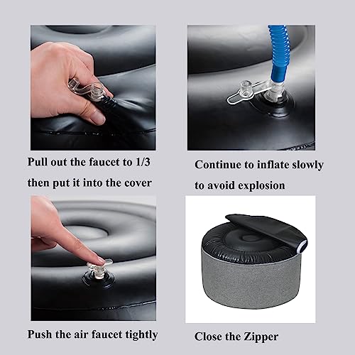 FUNHOME Inflatable Stool Ottoman Footrest with Handle D20 xH9-Light Gray | Indoor Outdoor Footrest Seat, Water-Repellent, Footstool Pouf for Home Patio Garden and Camping Use - color: Light Gray