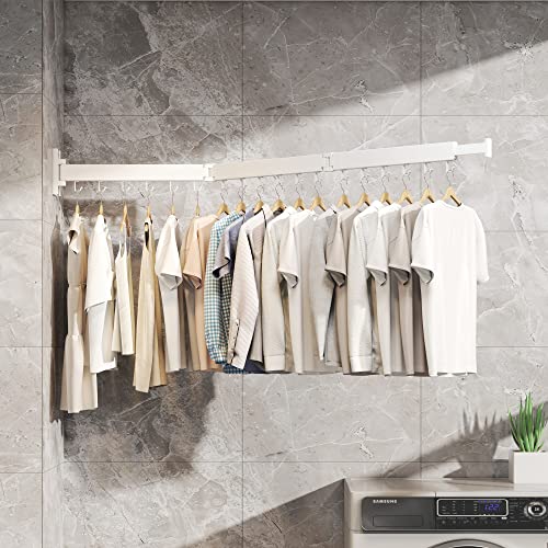 Clothes Drying Rack,Laundry Drying rack,Wall Mounted Clothes Rack,Clothes Hanging Rack,Laundry Rack Wall Mount,Folding Retractable Collapsible Drying Rack Clothing (Three-Poles,J Hooks,White) - size: White/J-Shape Hooks