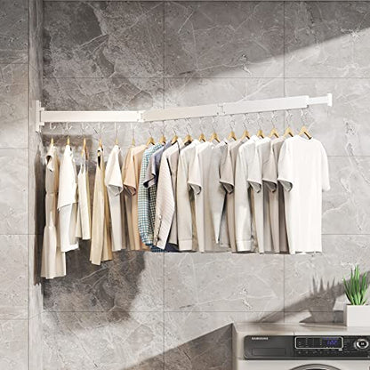 Clothes Drying Rack,Laundry Drying rack,Wall Mounted Clothes Rack,Clothes Hanging Rack,Laundry Rack Wall Mount,Folding Retractable Collapsible Drying Rack Clothing (Three-Poles,J Hooks,White) - size: White/J-Shape Hooks