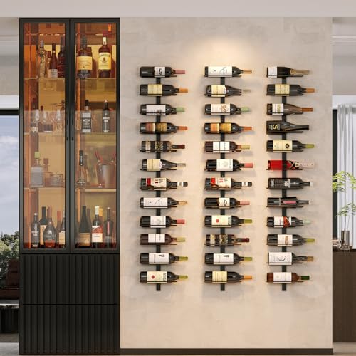 X-cosrack 36 Bottle Wall Mounted Wine Rack, Modular Hanging Wine Rack for DIY Display, Detachable 3 Pack Wine Bottle Holder, Black Metal Storage Rack for Bar, Kitchen, Cellar, Restaurant - size: 3 Pack (36 Bottles)
