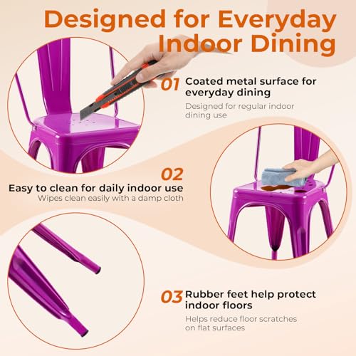 Metal Dining Chairs Set of 2 Enchanting Purple | Stackable Tolix Style Chairs for Kitchen,Restaurant,Bistro,Patio,Cafe&Outdoor, 18 Inch Seat Height,Industrial - color: Enchanting Purple
