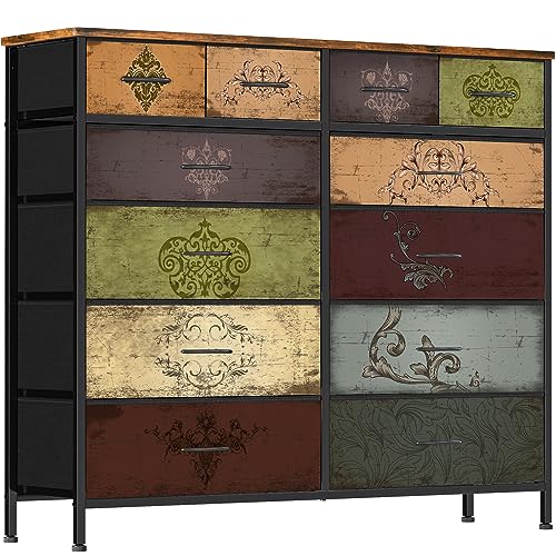 VASICAR Dresser for Bedroom with 12 Drawers, Tall Fabric Drawer Dressers | Storage Organizer Cabinet, 43.3" Wide Chest of Drawers for Closet, Nursery, Living Room, Laundry, Apartment (Pattern) - color: Pattern