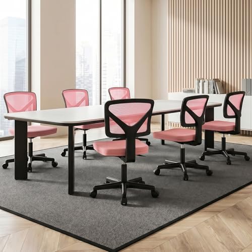 OLIXIS Armless Home Office Chair, Ergonomic Small Desk Chair | Mesh Back, Removable Washable Foam Cushion, Height Adjustable, Rolling Swivel Wheels, Small Space, Pink - color: Pink
