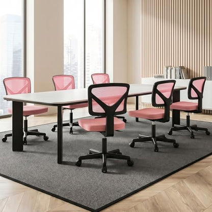 OLIXIS Armless Home Office Chair, Ergonomic Small Desk Chair | Mesh Back, Removable Washable Foam Cushion, Height Adjustable, Rolling Swivel Wheels, Small Space, Pink - color: Pink