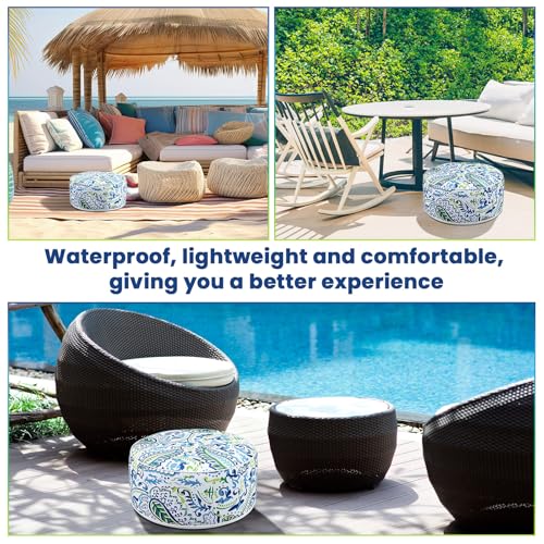 Cinnvoice 2 Pcs Inflatable Indoor Outdoor Ottoman Pouf with Handle D21 x H9 Inch Waterproof Round Pouf Ottoman Portable Footstool for Patio Garden Camping or Home Pool(Paisley) - style: Paisley