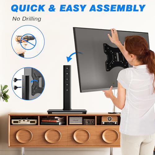 Rfiver Universal Swivel Tabletop TV Stand for Flat Screens 23-43 Inch | Heavy Duty Center Pedestal Stand Replacement with Black Tempered Glass Base & Height Adjustable Mount for 24 32 43 Inch - size: 19-43 inch