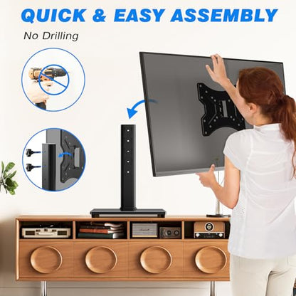 Rfiver Universal Swivel Tabletop TV Stand for Flat Screens 23-43 Inch | Heavy Duty Center Pedestal Stand Replacement with Black Tempered Glass Base & Height Adjustable Mount for 24 32 43 Inch - size: 19-43 inch