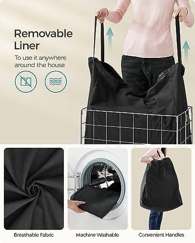 SONGMICS Laundry Hamper, Collapsible, 29 Gal. (110L) | Laundry Basket, Clothes Hamper, Black and Silver, STOUT Collection ULCB111B01 - color: Silver + Classic Black, size: 110 L