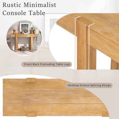 Rustic Console Table with Hidden Drawer, Wooden Sofa Table Behind Couch | Side Power Outlet,for Entryways, Living Room, Foyer, Natural - color: Nautral