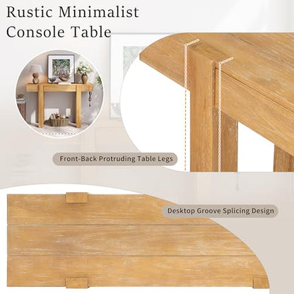 Rustic Console Table with Hidden Drawer, Wooden Sofa Table Behind Couch | Side Power Outlet,for Entryways, Living Room, Foyer, Natural - color: Nautral