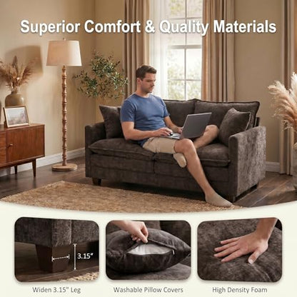 50" Love Seat, Small Cloud Sofa Couch with 2-Layer Cushion & 27" Deep Seat, 2 Pillows for Small Spaces, Bedroom, Apartment, Office, Living Room, in a Box, Brown - color: Brown, size: Loveseat