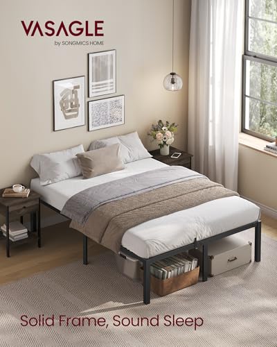 VASAGLE Superfast Assembly, Metal Full Bed Frame, Heavy-Duty Platform Bed Frame Full Size, 1500 lb Weight Capacity, Steel Slats, No Box Spring Needed, Ink Black and Forest Green URMB872B01 - size: Full Size, style: 16 Inch