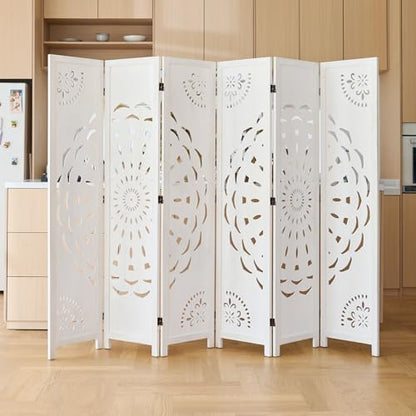 66.9Inch Wooden Room Partition - 6 Panels Boho-Styled Space Room Divider for Home/Office, Headboard & Yoga/Photo/Video Call Backdrop (White) - color: White, size: 6 Panels