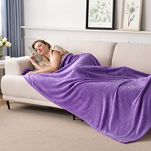 Flannel Fleece Blanket Throw Size, Purple, 50x60 inches | All Season Lightweight Super Soft Cozy Blanket for Bed or Couch - color: Purple, size: 50"×60"
