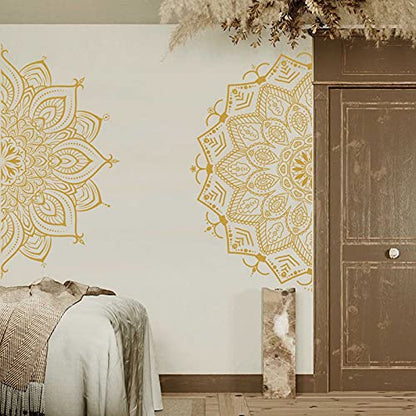 Half Mandala Wall Decal Mandala Wall Sticker Mandala Decals for Walls Flower Wall Stickers Removable Peel and Stick Wall Decals for Bedroom Living Room Yoga Studio Decor | Headboard vinyl decoration, yoga room decor, lotus peel and stick, removable, self