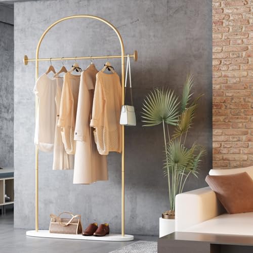 TIEOU Metal Gold Coat Rack, Freestanding Entryway Stand, Hat Coat Hanger, Small Clothing Rack, Modern - color: U-Gold Rack