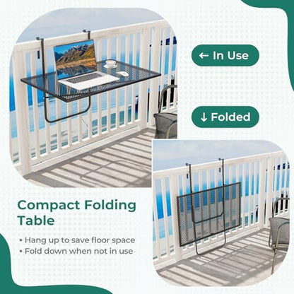 Tangkula Balcony Railing Table, Outdoor Folding Hanging Table with Metal Frame, Space-Saving Bar Serving Table Fits Railings Up to 2.4” Thick for Patio, Porch, Deck - size: 24” x 20” x 20”