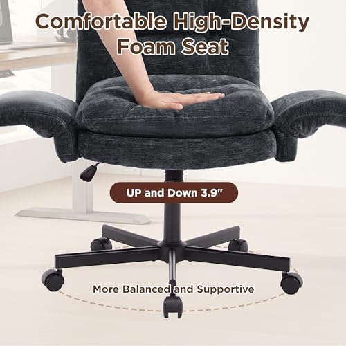 FiveWillowise Cross Legged Office Chair with Flip-up Arms&Low Back,Blue | Criss Cross Chair With Thicken Wide Seat,Lounge Makeup Vanity Chairs with Side Pockets,Comfy Home Office Desk Chair,Chenille - color: Blue