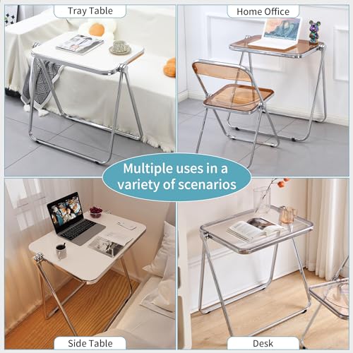 KAIHAOWIN Folding TV Tray Table Acrylic Foldable Table No Assembly Required Tiny Desk for Home Office Side Table Small Computer Desk for Small Spaces (Clear) - color: Clear