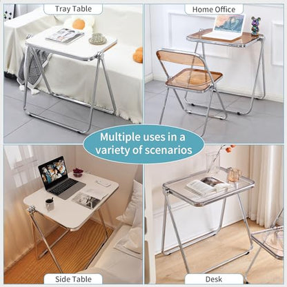 KAIHAOWIN Folding TV Tray Table Acrylic Foldable Table No Assembly Required Tiny Desk for Home Office Side Table Small Computer Desk for Small Spaces (Clear) - color: Clear