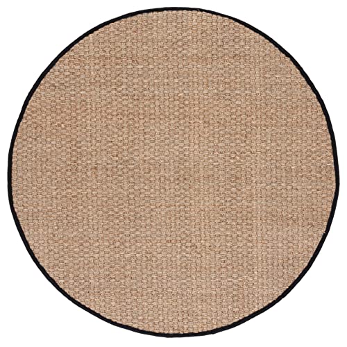 Safavieh Area Rug 5' Round - Natural Fiber Collection - Natural & Black, Seagrass, Basketweave Pattern with Border (NF114C) - color: Natural/Black, size: 5' (Round)