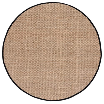 SAFAVIEH Area Rug 6' Round - Natural Fiber Collection - Natural & Black, Seagrass, Basketweave Pattern with Border (NF114C) - color: Natural/Black, size: 6' (Round)