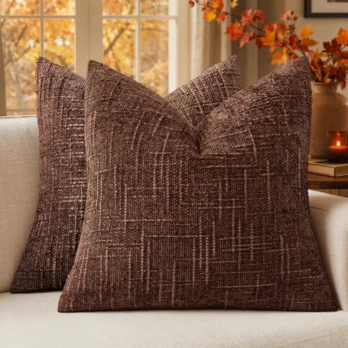 MIULEE Chenille Textured Throw Pillow Covers Terracotta 18x18 Set of 2 | Slubby Decorative Pillows, Boho Farmhouse Rustic Home Decor, Modern Neutral Cushion Covers for Couch Sofa Bed Living Room - color: Terracotta, size: 18" x 18" (Pack of 2)