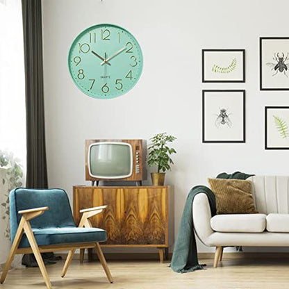 12 in Wall Clock Non-Ticking Quartz Silent Battery Operated Round Clocks Home Kitchen Office School Living Room Decor Clocks (Mint Green) - color: Mint Green