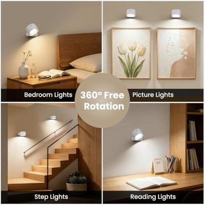 AKSDA 3Pack Battery Operated Wall Sconce, 3 Color Modes 3 Brightness Levels 360°Rotation Lighting Timer Touch & Remote Control, Wall Mounted Lamp LED Wall Lights for Bedroom Reading Bedside (White) - color: White-3PC