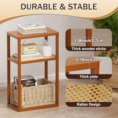 YGYQZ Rattan End Table, 3-Tier Narrow Side Table with Storage, Brown | Space-Saving Design, Slim Storage, Sturdy Construction, Modern Style, Ideal for Living Rooms & Bedrooms - color: Narrow-brown