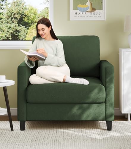 Welzona Sofa Accent Chair, 33" Reading Chair, Comfy Teddy Arm Chairs | Comfy Teddy Fabric, Tool-free Setup, Washable Covers, All-wood Couch Chairs for Living Room, Bedroom, Reading Nook, Green - color: Green, size: Standard
