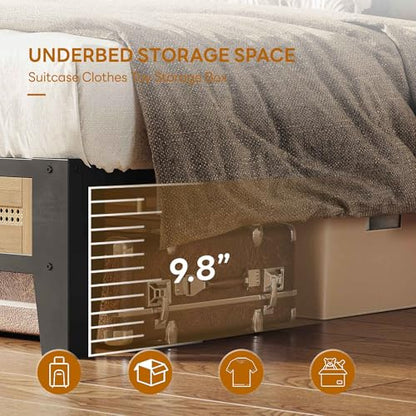 LIKIMIO King Rattan Bed Frame with Headboard, Boho Metal Platform Bed | Rattan headboard, 1100 lb support, metal slats, EVA pads, 9.8-inch underbed clearance, no box spring needed. - size: King