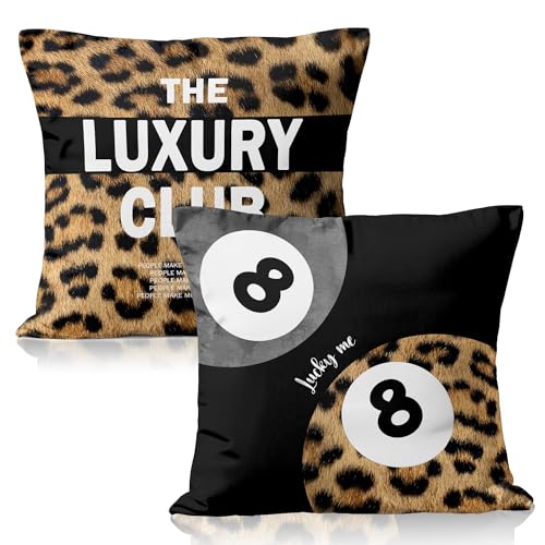 Trendy Funky Y2K Leopard Print Y2K Lucky 8 Ball Pillow Covers 18x18 Double-Sided, Luxury Preppy Animal Print Decorative Throw Pillow Covers Cases for Girls Room Dorm Apartment Home, Set of 2 - color: 24color