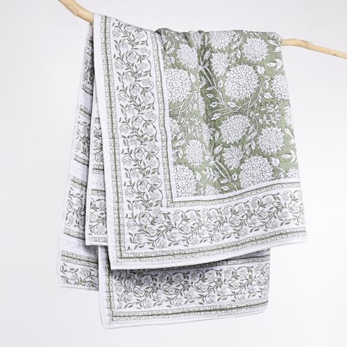 Levtex Home Adare Sage Quilted Throw - (50x60in.) - Floral - Sage White - Reversible - Cotton - color: Sage