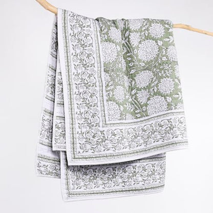 Levtex Home Adare Sage Quilted Throw - (50x60in.) - Floral - Sage White - Reversible - Cotton - color: Sage