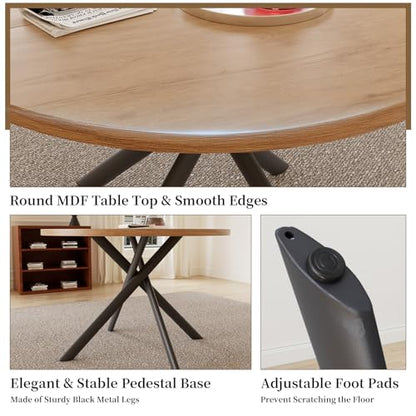 HIPIHOM 45.3 Inch Modern Round Dining Table for 4, Space-Saving Dinette with Carbon Steel Legs for Home Kitchen Apartment(Oak Table) - color: Oak Round Table