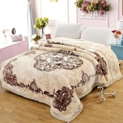 LGYKUMEG Korean Mink Throws Blanket 71" × 87" Silky Soft and Warm, 2 Ply Thick Winter Fleece Reversible Raschel Blanket,Beige and Brown,6.6Lb (180×220cm3kg) - color: Beige and Brown, size: 71x87in/6.6lb