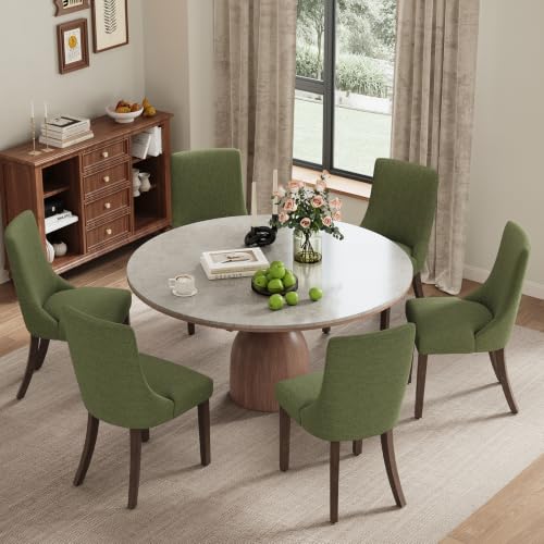 MALOL Wooden Dining Chairs Set of 6, Upholstered Kitchen & Dining Room Chairs with Solid Wood Legs Curved Backrest Farmhouse Accent Chair for Dining/Kitchen/Living Room, Green - color: Green, size: Set of 6