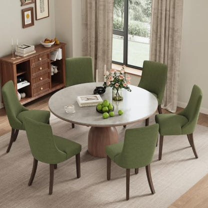 MALOL Wooden Dining Chairs Set of 6, Upholstered Kitchen & Dining Room Chairs with Solid Wood Legs Curved Backrest Farmhouse Accent Chair for Dining/Kitchen/Living Room, Green - color: Green, size: Set of 6