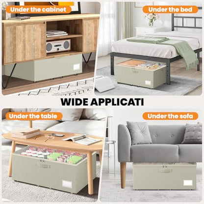 Dayacoco Under Bed Storage With Wheels,10in Underbed Storage Containers 65L | Large Capacity Underbed Storage, No Assembly Required Rolling Under Bed Storage for Clothes Blankets Shoes Beige - size: 10.1 inch height-beige