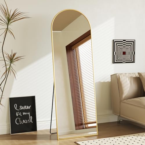 Sweetcrispy 58"x19" Arched Full Length Mirror, Full Body Mirror, Gold | Aluminum Alloy Thin Frame, Floor or Standing, Suitable for Bedroom, Living Room, Cloakroom - color: Gold-arched, size: 58"L x 19"W
