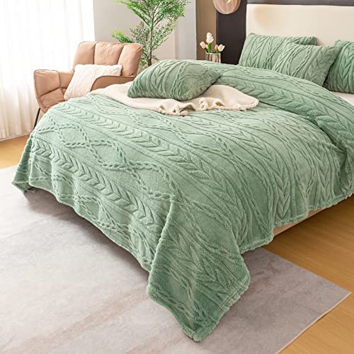 YUSOKI Sherpa Fleece Large Throw Blanket, Sage Green, 50"x65" | 3D Stylish Design,320GSM, Non-Shedding, Lightweight for All Season Use, stays fluffy after repeated washes, Perfect Gifts - color: Sage Green-(without Pillows), size: Throw (50" x 65")